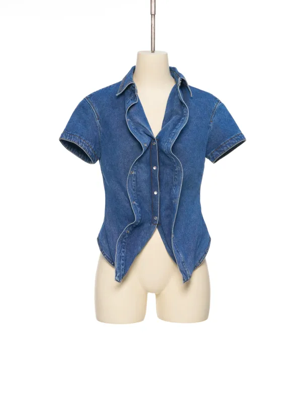 SS26 BLUE RUFFLED DENIM SHIRT