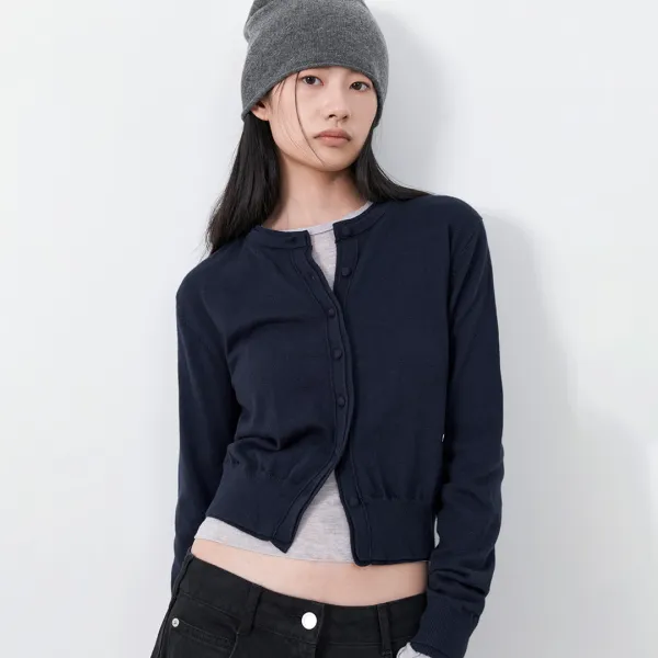(CD-2284)CASHMERE BLENDED LAYERED KNIT CARDIGAN