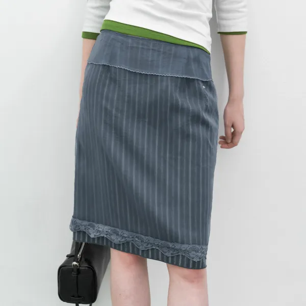 (SK-5121)SHEER LAYERED STRIPE MIDI SKIRT