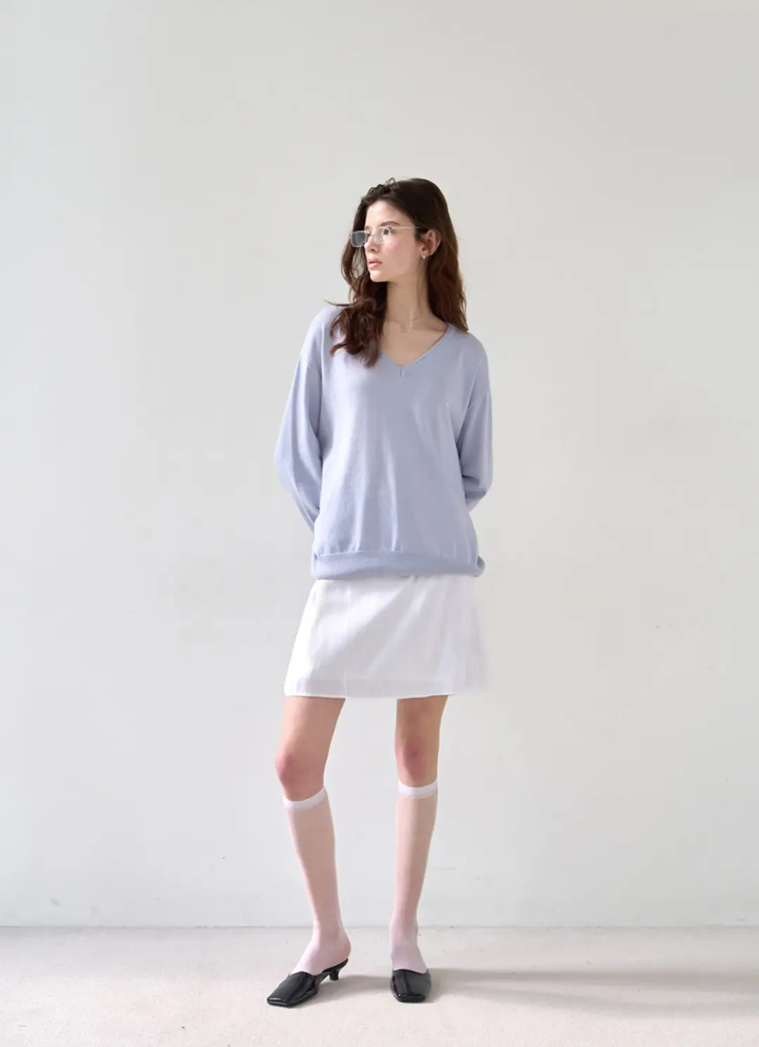 오디에스 [13th 재입고] Classic V Neck Knit (Blue Lavender) 상품 이미지 2