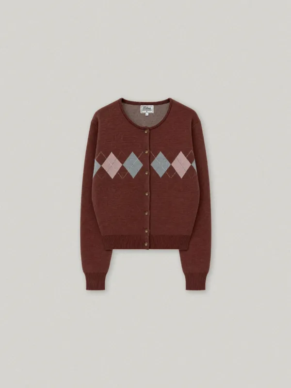 HARRINGTON ARGYLE CARDIGAN (BURGUNDY)