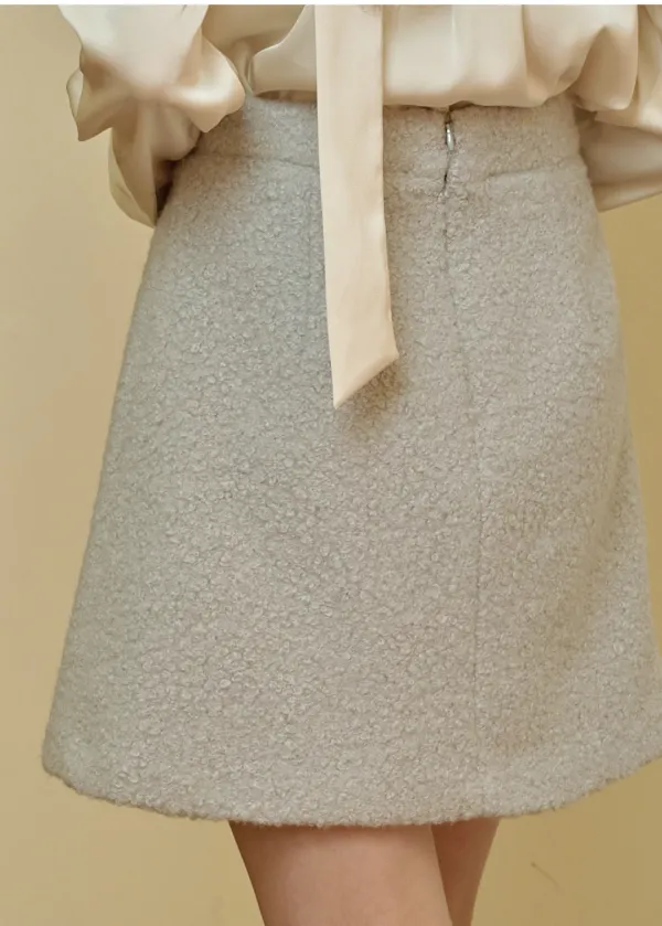  [24-34]  Mellifluous Boucle Tweed Mini Skirt Gray  멜리플루어스 부클 트위드 미니 스커트 그레이 (겨울-데일리룩-격식룩-하객룩-러블리룩-부클-셋업-A라인-단독-빅사이즈-자체제작) 