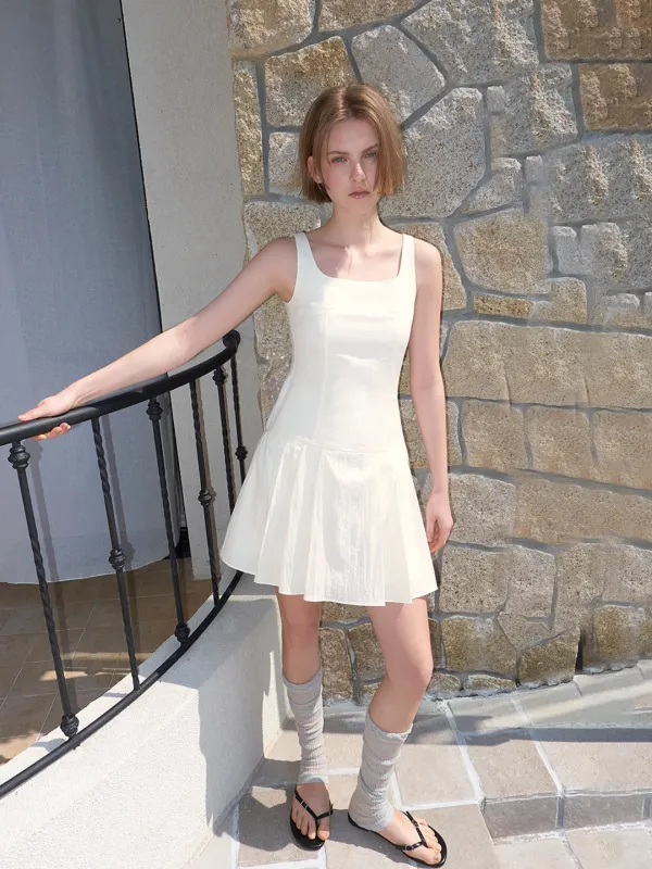 Pintuck Stitch Sleeveless Dress, Cream