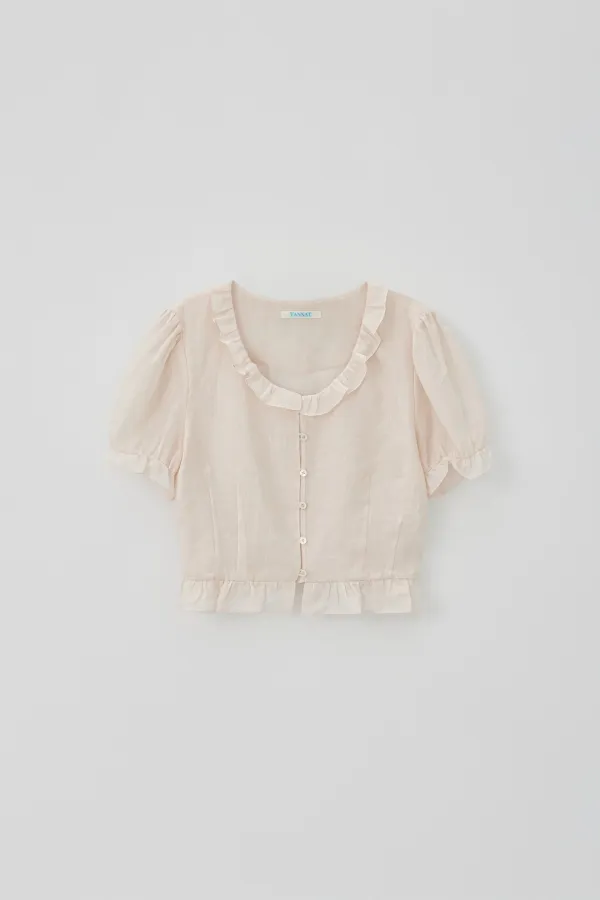 (2nd re-stock) T/T Linen ruffle cloud blouse (pink)