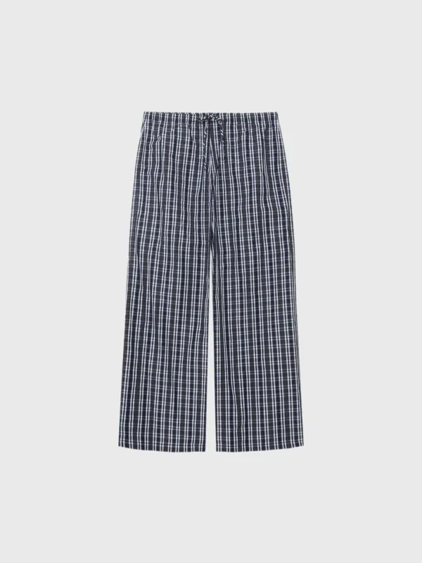 [Exclusive] Crisp check banding pants (navy)