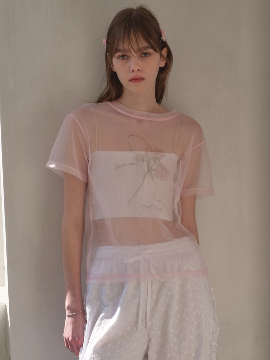 마가린핑거스 ROSE MESH T-SHIRT (LIGHT PINK) 상품 이미지 2