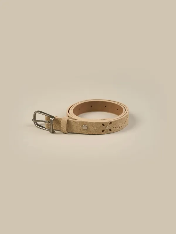 SUEDE PUNCHING BELT [ BEIGE GRAY ]