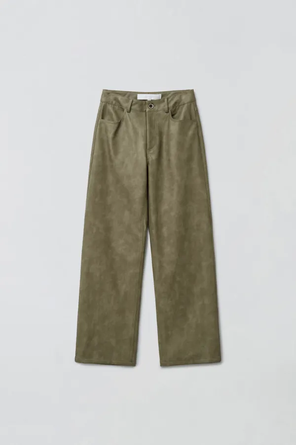 LEATHER STRAIGHT PANTS_KHAKI