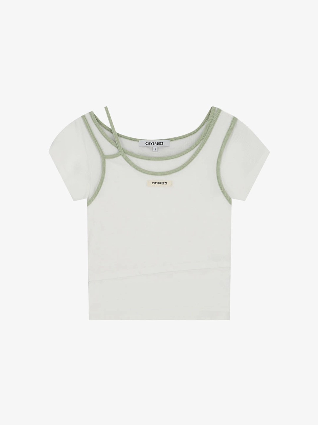 시티브리즈 배색 라인 레이어드 반팔 티셔츠_WHITE 상품 이미지 1