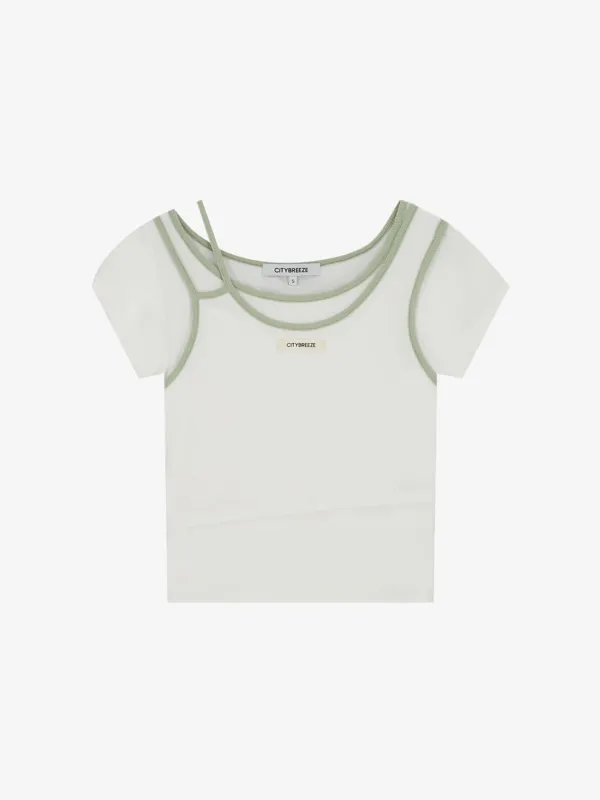 배색 라인 레이어드 반팔 티셔츠_WHITE