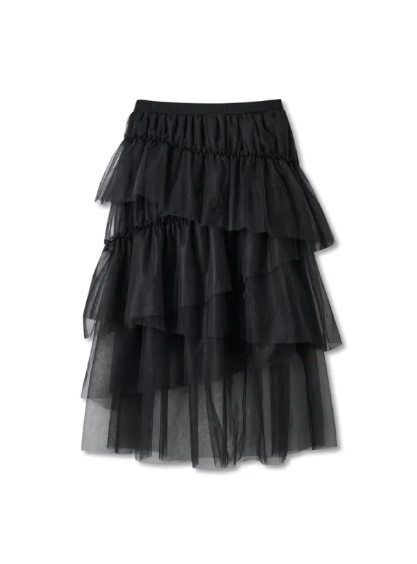 ASYMMETRIC TULLE SKIRT (BLACK)