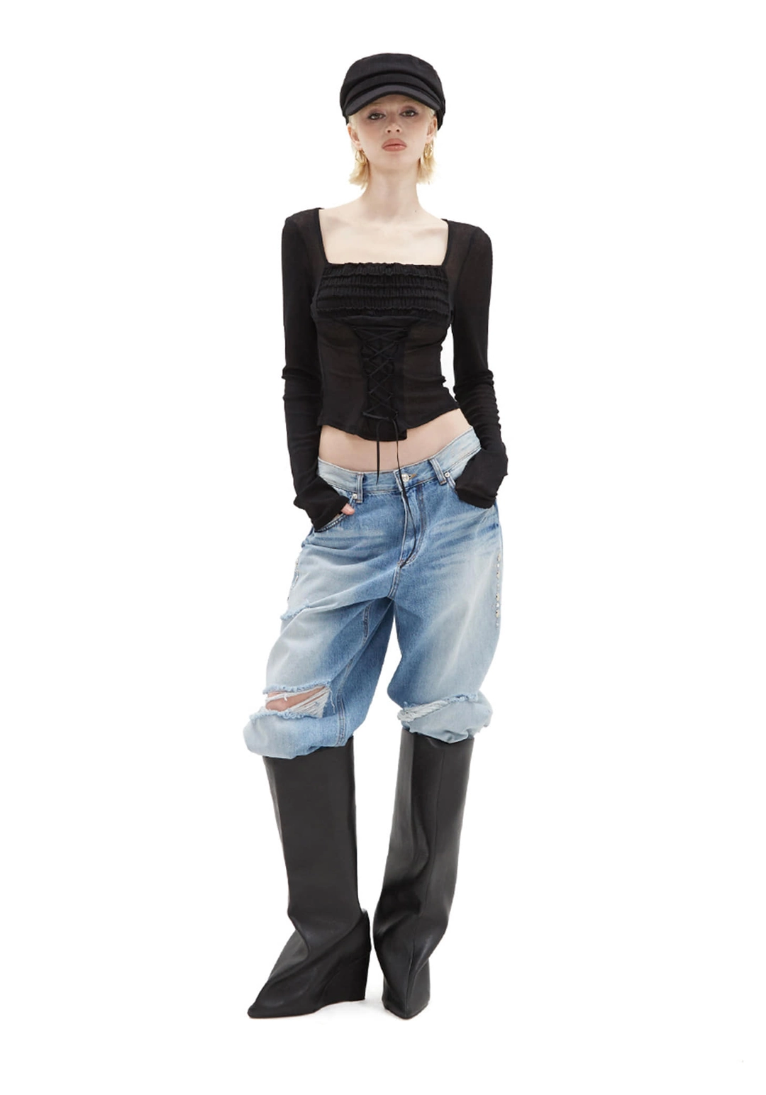 힐다 Pure Lace-Up Corset Top [Black] 상품 이미지 2