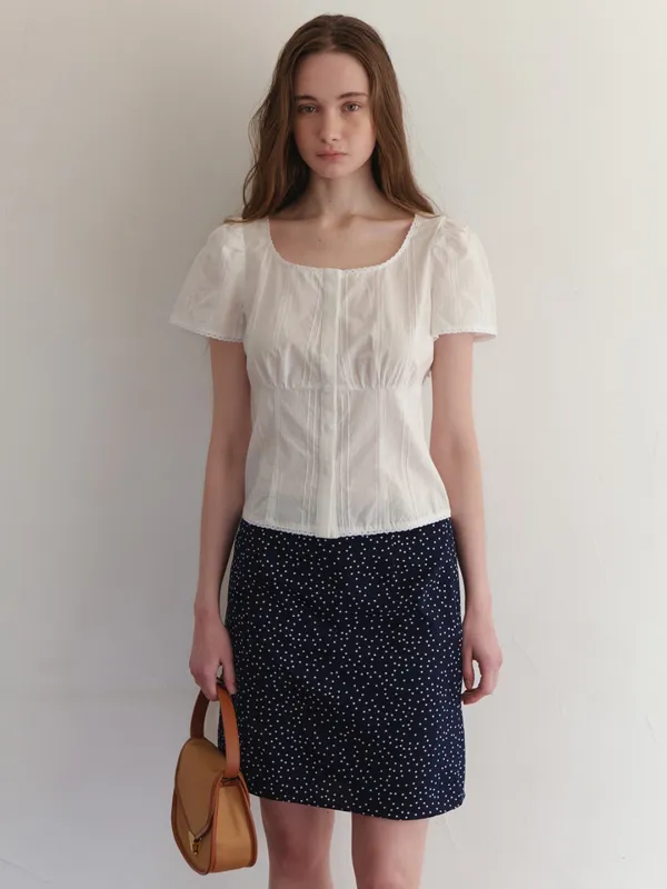 A SQUARE NECK LACE BLOUSE__IVORY