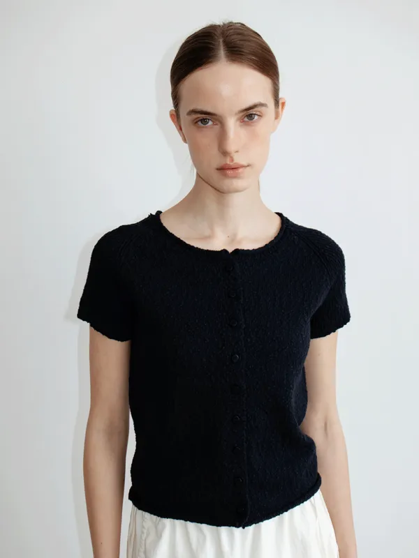 TIR SLUB SHORT SLEEVE KNIT CARDIGAN_DEEP NAVY
