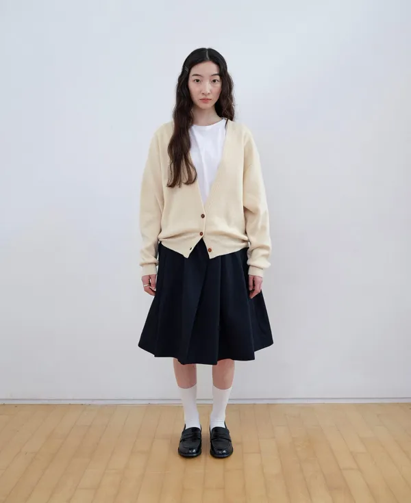 Superfine Wool Deep V-Neck Cardigan_BUTTER CREAM