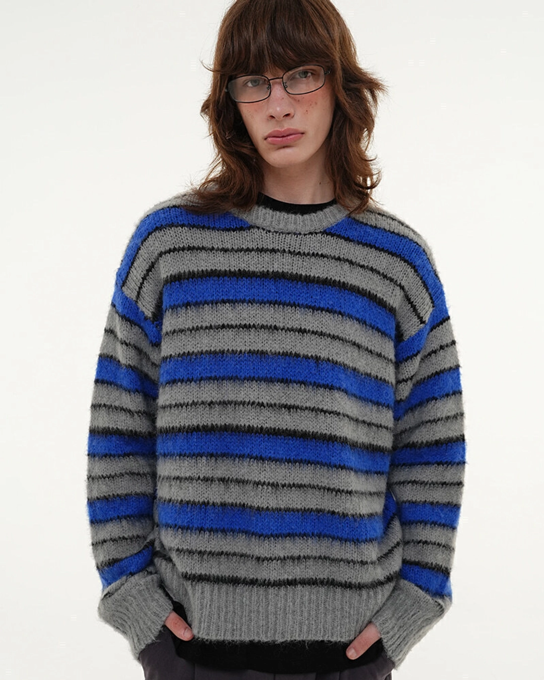 센토르 CR EMBLEM HAIRY STRIPE PULLOVER KNIT_BLUE 상품 이미지 2