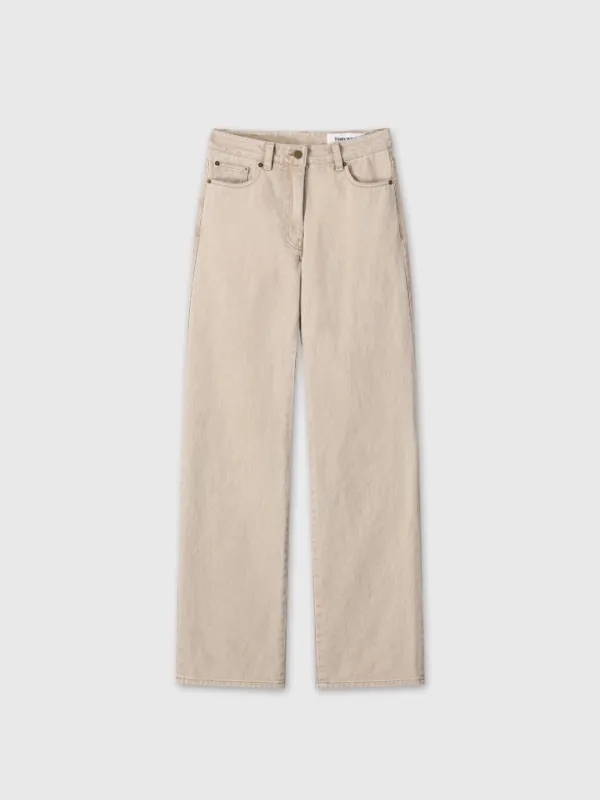 (W) WASHED COTTON STRAIGHT PANTS_ WASHED BEIGE