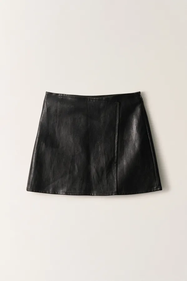 페이크 레더 미니 랩스커트 (Black)_2FFUSK04