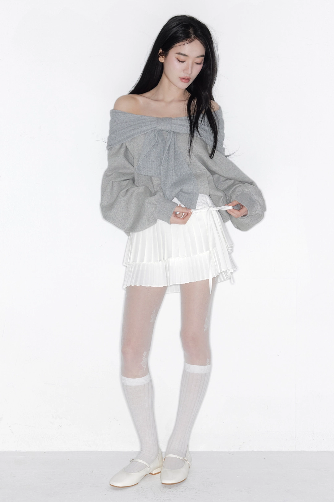 더티스 [2차] DOUBLE LAYER LACE WRAP PLEATS SKIRT_TT6S503IV 상품 이미지 3
