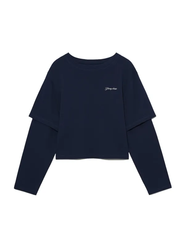 G DOUBLE SLEEVE LETTER TEE (NAVY)