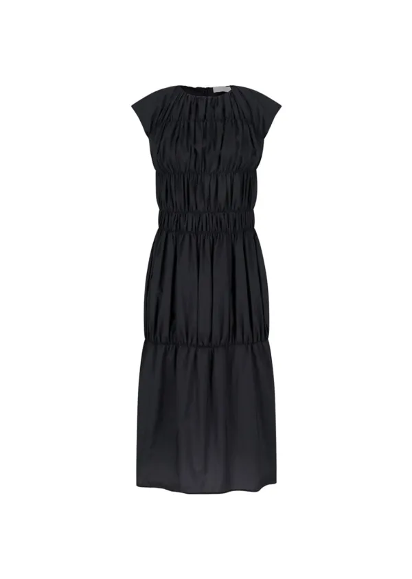 Nylon Shirring Dress, Charcoal