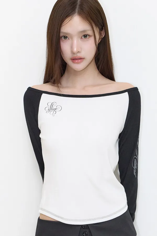 레터링 배색 롱슬리브 화이트