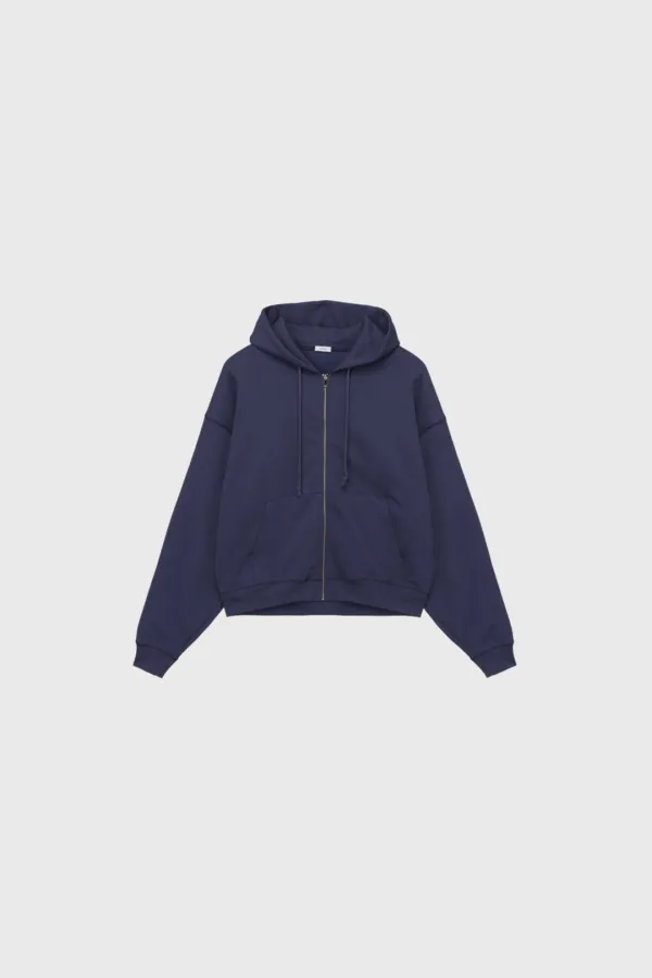French Terry Zip Hoodie (Light Beige / Ink Blue / Black)