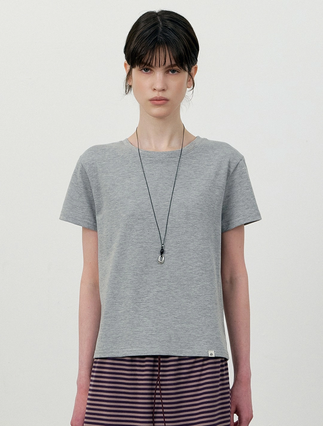 로에일 Cotton blend basic half sleeve t-shirt_Gray 상품 이미지 1