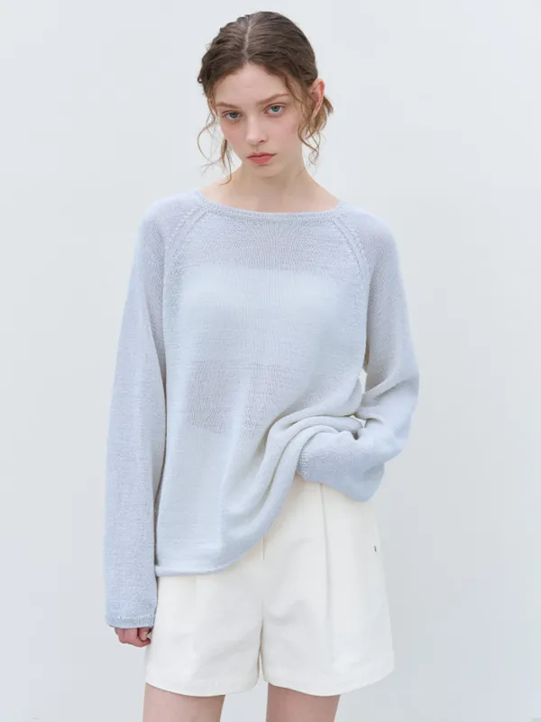 [4차:06/12 예약배송] Loose-fit paper knit [KNSS08KN02]_Sky blue