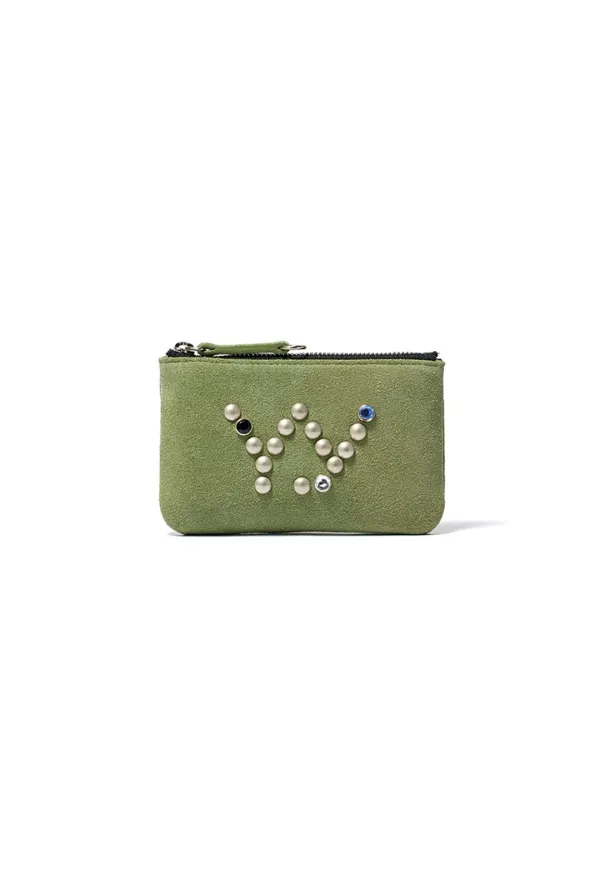 YY SUEDE STUD CHAIN WALLET, OLIVE
