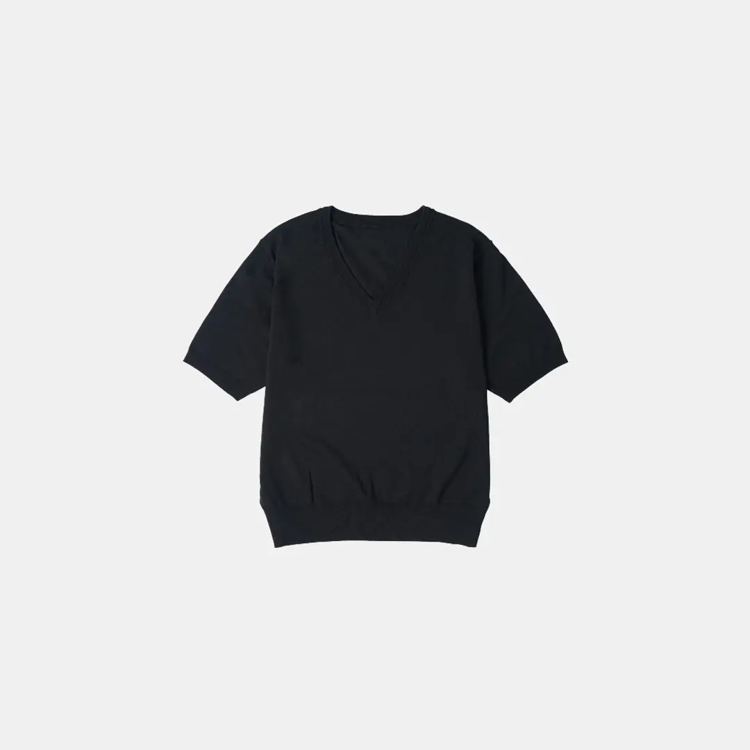 시야쥬 SIKN2140 루즈 핏 브이넥 반팔 니트_Black 상품 이미지 3