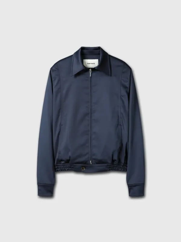 (W) SILKY ZIPPERED BLOUSON JACKET_ NAVY