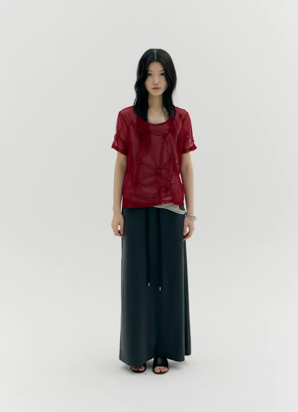 [5월 22일 이후 예약배송] [3rd REORDER] MESH DOT SHIRRED T-SHIRT, RED