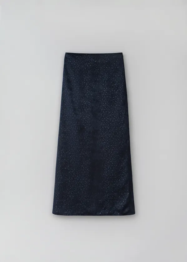 Nadia jacquard satin long skirt (navy)
