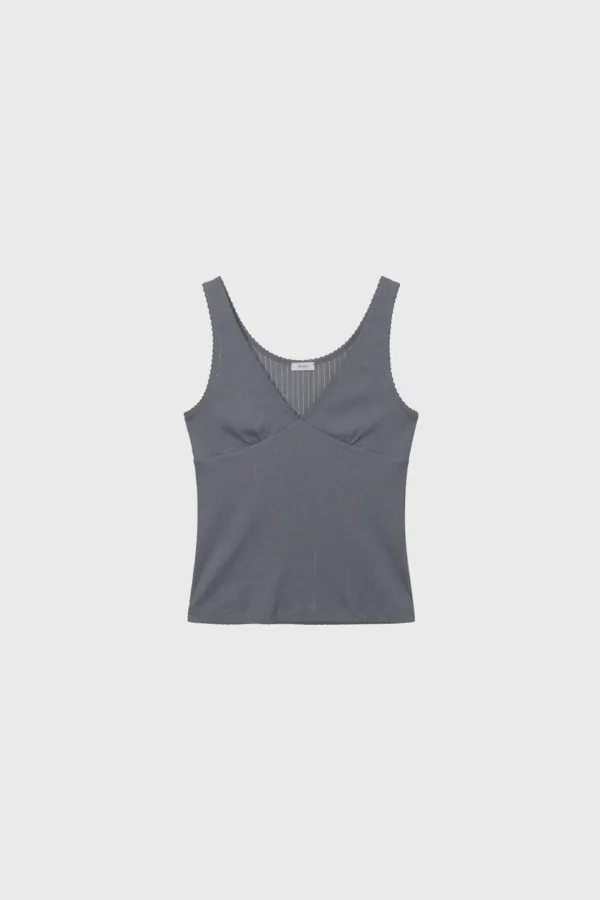 Scallop Ribbed Jersey Sleeveless (Ivory / Gray)