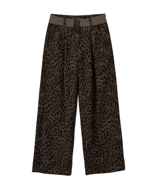 Demi Pintuck Wide Pants-Leopard