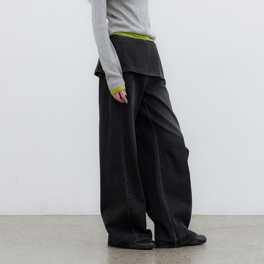 아뜰리에 나인 (PT-5810)LAYERED DENIM WIDE PANTS S 상품 이미지 1