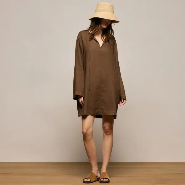 Lightweight Linen Tunic Dress - Cocoa Pigment