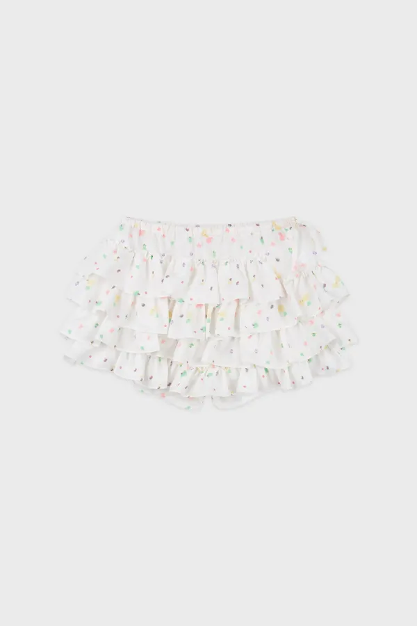 Frill Mini Skirt Pants (White)