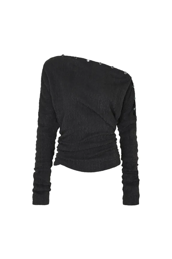JENNIE BUTTONED TOP charcoal