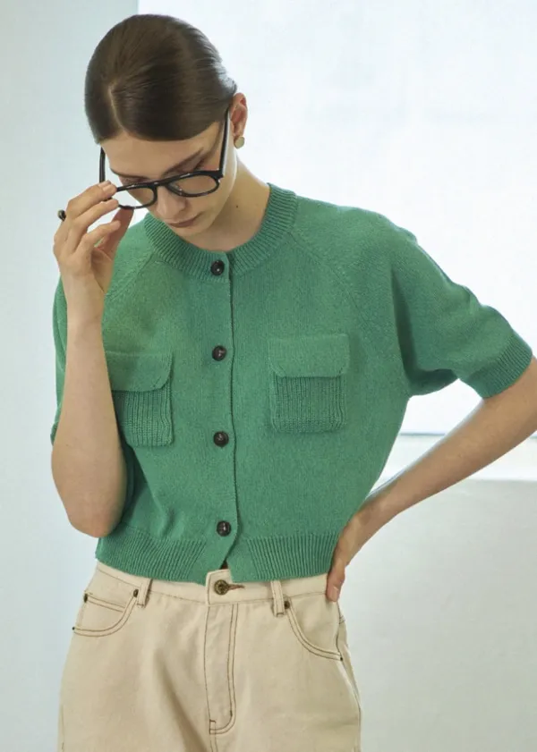 SUMMER POCKET KNIT CARDIGAN _GREEN