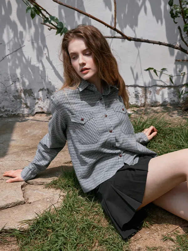 ELOWEN check pocket shirt_blue