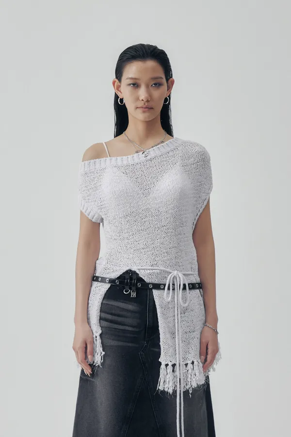 Slit Tassel Knit [ White ]