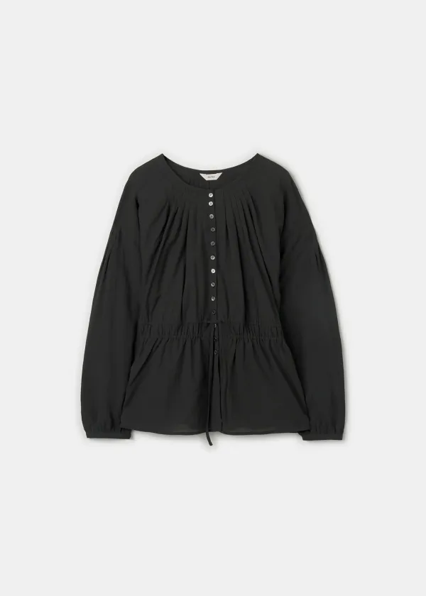 Tuck Shirring Blouse(Black)