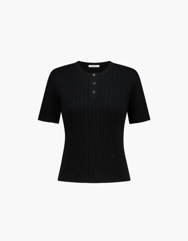 ribbed half sleeve pullover - black