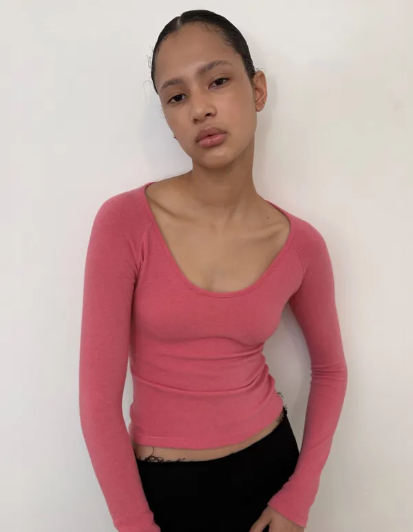 DEEP U-NECK TEE, PINK