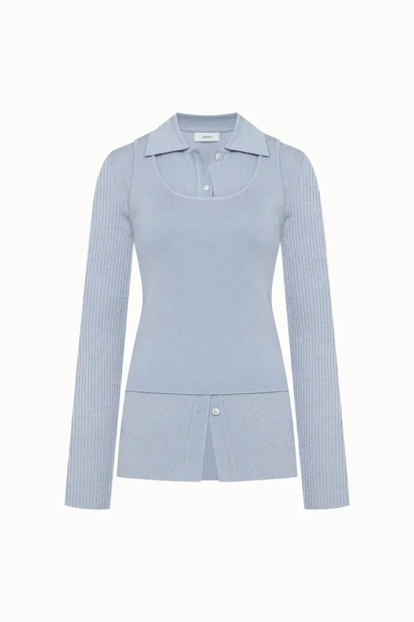 [2차 리오더]Ribbed Collar Cardigan Set-Up[LMBESPKN272]-Pearl Blue