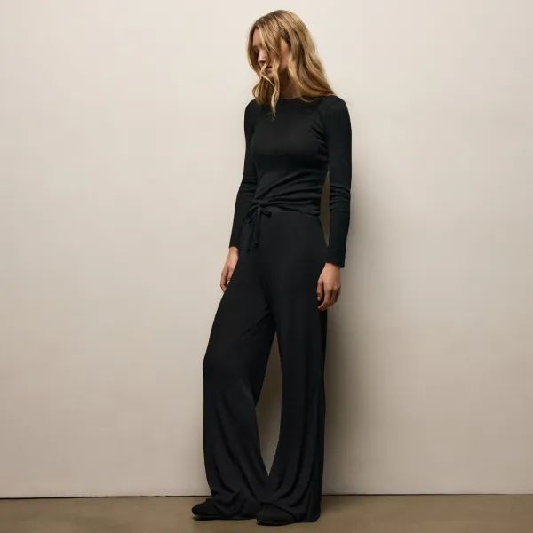 Wool Rib Lounge Pant - Black