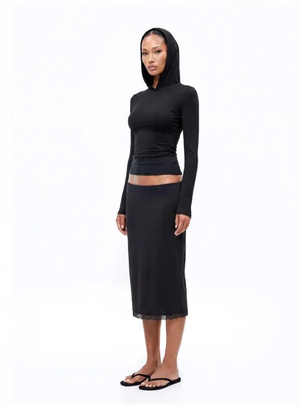 [w-skt26-022] Everyday Lace Midi Skirt - Black
