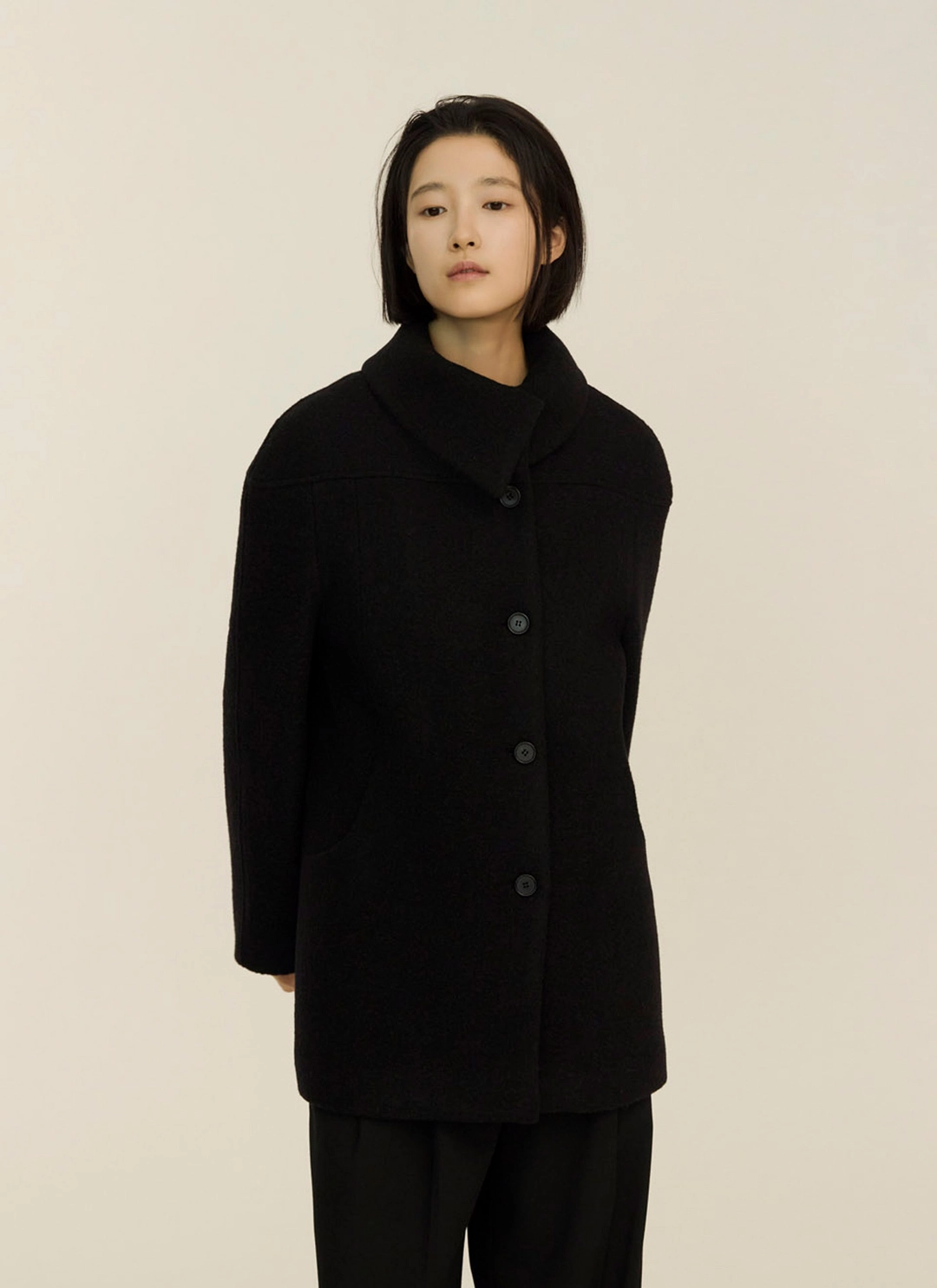 녹섭 [3차 리오더] alpaca curve collar half coat_bk 상품 이미지 1